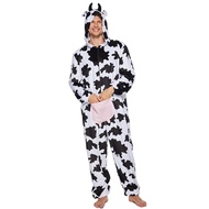 Adult Plush Cow Print Pajama Costume Halloween One-Piece Animal Dairy Cow Cosplay