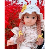 MATAHARI Baby Girl Beanie/Baby Girl Braided Wig Beanie/Braided Sunflower Motif Beanie
