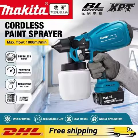 Makita 1L Cordless Electric Paint Spray Gun & Makita 18V BL1860 Battery Portable Paint Sprayer Auto