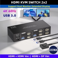​4K 60Hz HDMI DP KVM Switch 2x2 | Dual Monitor Extended Display Switcher | 2-PC Shared Control​