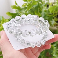 自然生長礦景 / 滿天星綠幽靈 天然水晶球粉圓手串14K 注金