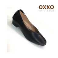OXXO รองเท้าแฟชั่น รองเท้าคัทชู รองเท้าใส่ทำงาน หญิง ทรงหัวตัด หน้ากว้าง เท้าบาน เท้าอวบก็ใส่ได้ ทำจากหนังพียู ส้นสูง1นิ้วSM3324