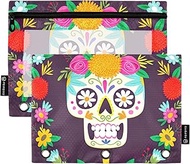 RPLIFE Day of the Dead Banner 3 Hole Large Zipper Pouch Pencil Bag with Window, Durable Pencil Pouch