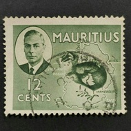 1950 Stamp Mauritius-Unique Used Stamp-12c Olive Green Dodo & Map King George VI