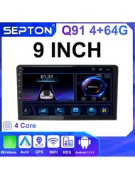 1入組septon 9吋通用 Android 11 汽車專用收音機,支援 Android Auto /carplay,2 Din Gps 汽車音響多媒體播放器,適用於日產、現代、起亞、豐田等汽車智慧系統