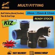 KIZ MULTI FITTINGS 20MM/25MM/32M MInner Straight Push Air Hose Tube Quick Connector Plastic