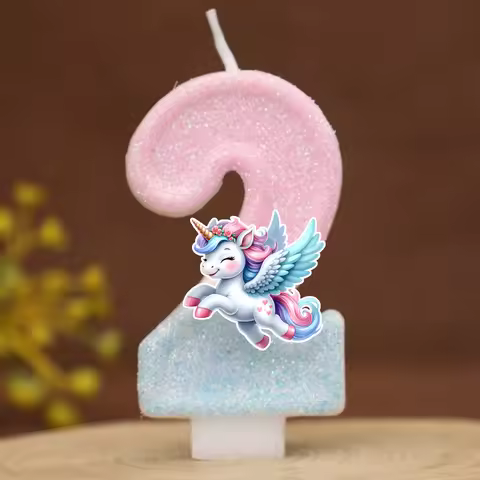Unicorn Little Horse Digital Candle Number 0-9 Kids Birthday Cake Decoration Supplies Cartoon Pony P