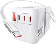 LENCENT 85W Universal Travel Adapter with Retractable USB C Cable, International Plug Adaptor with 3