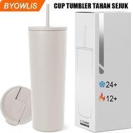 Byowlis Coffee Cup Mug Screw-On Lid & Straw Tumbler tahan sejuk 2-in-1 Stainless Steel thermos Cup 2