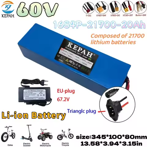 60V 20Ah New 21700 16S4P 1800W lithium battery pack,for High-Power 67.2V Motorcycle Tricycle Backup 