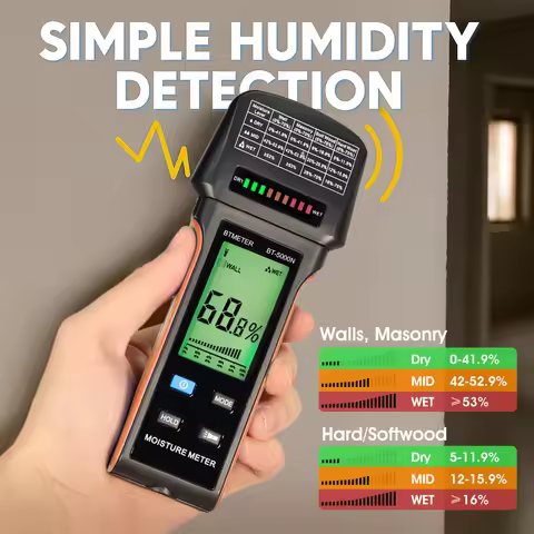 Wood Humidity Detector, BT-5000N Precision Digital Moisture Meter, Wall Dampness Tester, Constructio