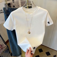 2025新刺绣100纯棉白色短袖T恤女2025夏季新款爆女装半袖男女同款8.29