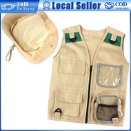 Cargo vest kids for Role Play Camping Party Exploration Kids Explorer Costume Vest Hat Nature Advent