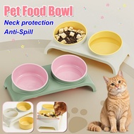 Pet Double Bowl Slanted Design Neck Protection Anti-Spill Cat Dog Food & Water Bowl Mangkuk Kucing