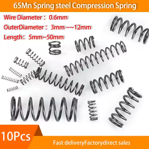 10Pcs Diameter 0.6mm 65Mn Compression Spring Cylidrical Coil Return Springs Release Pressure Spring 