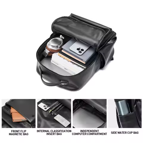 MATE ELAN Waterproof Leather Travel Backpack Men Business 15 Inch Notebook Backpack Large Stylish Te