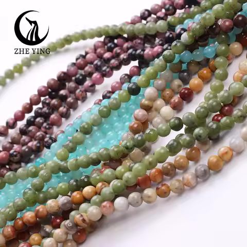 Zhe Ying 4mm Round Gemstone Beads Small Natural Loose Stone Beads for Jewelry Making DIY Bracelet Ac
