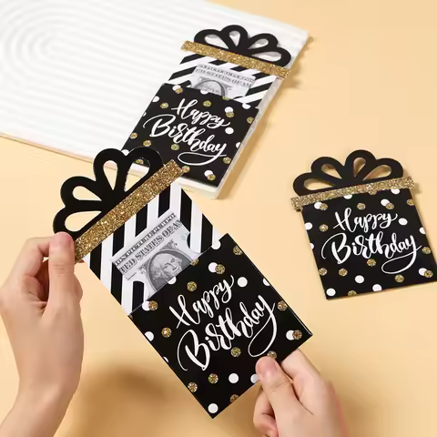 3 Happy Birthday Red Envelopes, Black and Gold Themed Money Gift Bags for Birthday Parties, Birthday