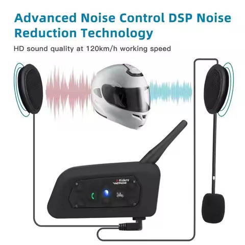 Vnetphone V6 1200M Motorcycle Wireless Helmet Intercom for Moto 6 Riders BT Communicator Waterproof 