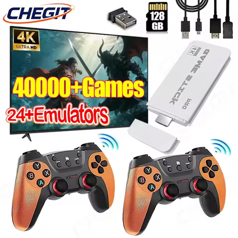 M15 NEW 4K TV Game Stick 128GB Built-in 40000+ Retro Games Console with Wireless Gamepads 24+ Simula