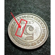 Error Coin - Malaya British Borneo King George VI Silver Coin 5 Cents Year 1945 ( Laminated Error)