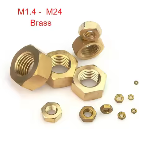 1-50pcs Brass Solid Hexagon Nuts For M1.4 M1.6 M2 M2.5 M3 M4 M5 M6 M8 M10 M12 M14 M16 M18 M20 M22 M2