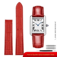 ∈ สายหนังแท้สำหรับ Cartier Tank Solo ผู้ชายผู้หญิงนาฬิกาสีฟ้าสีแดงสีชมพูสายนาฬิกาสร้อยข้อมือเข็มขัด 