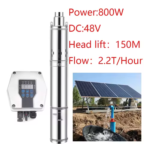 1HP 800W Solar Powered Submersible Pumping System DC 48V head 150M Solar Irrigation Borehole Well Pu