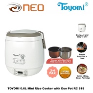 TOYOMI 0.6L Mini Rice Cooker with Duo Pot RC 818