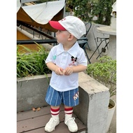 Set mickey white t-shirt and striped pants (loose format no need to deduct)