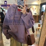 GEMEITE【Fast Delivery】Women Sweatshirt Loose Hooded Letter Printed Pullover Sweater