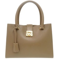 二手Salvatore Ferragamo Ferragamo Ganciniブラウン皮革手提包，棕色，0646。