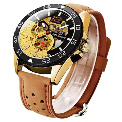 IK COLOURING Men's Watch, Mechanical Two-Tone Face Skeleton Steampunk Design Automatic Self-Winding 
