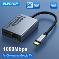 ELECTOP 1000Mbps USB C Adapter Chromecast with Google TV Type-C to RJ45 Ethernet Network Card for La