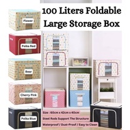 100L (60x42x40cm) Large Storage Box Foldable Oxford Box Steel Frame Detachable Clothes Organization