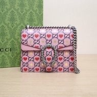 GUCCI Dionysus酒神Mini20愛心星星印花粉色牛皮鑽扣肩背包