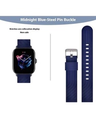 1入組男女通用藍色錶帶，柔軟貼合，快速拆卸光滑運動防水矽膠橡膠手錶品牌錶帶，搭配不銹鋼頂部扣環，18mm、20mm、22mm與華為三星智慧手錶兼容