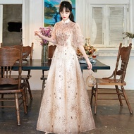 EAGLELY Long Dinner Dress For Women Elegant 2024 Wedding Vintage Chinese Champagne Evening Dress For