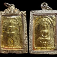 Thai Lanna Amulet Gold Foil Phra Somdej Phra Man Phra Somdej on Lotus Silver Casing Double Side Lp P