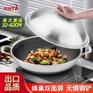 304Stainless Steel Large Wok Binaural Non-Stick Pan Less Lampblack Frying Pan Induction Cooker Gas Applicable Thickening