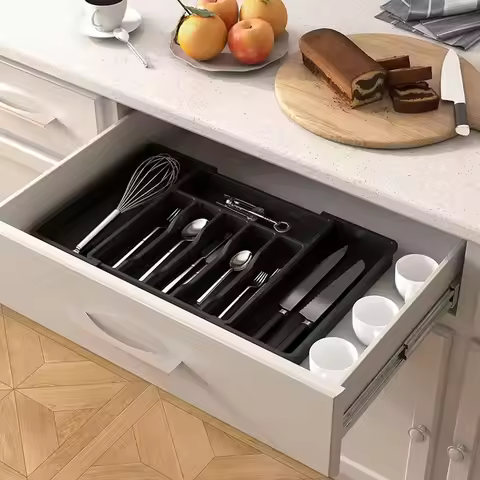 Adjustable Flatware Organizer Upgraded - Utensil Holder with Dividers Plastic Storage Tray for Spoon