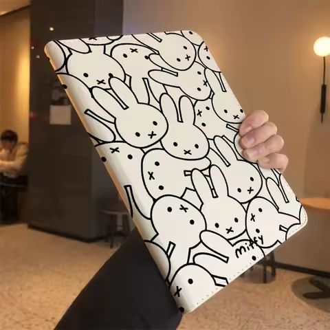 Cute Miffy Leather IPad Case for Pro 13inch & Air6 All-Over Print Kawaii Bunny Hard Shell Cover for 