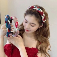 Boho Flower Print Braided Hairband Pearl Twisted Hairband Fashion Hair Accessories Hair Bands