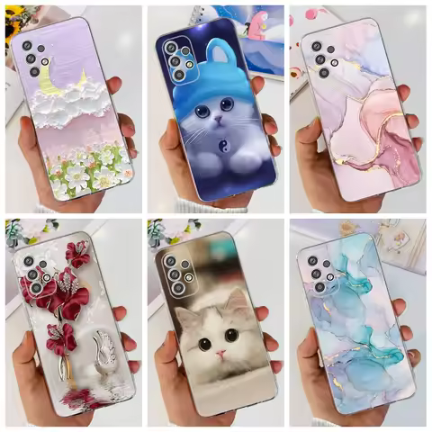 For Samsung Galaxy A23 Case SM-A235F Fashion Marble Flower Cartoon Soft Silicone Clear Back Cover Fo