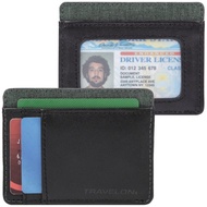 【TRAVELON】皮革拼接L型短夾(蒼綠) | 中夾錢包 短夾錢包 皮包 零錢包
