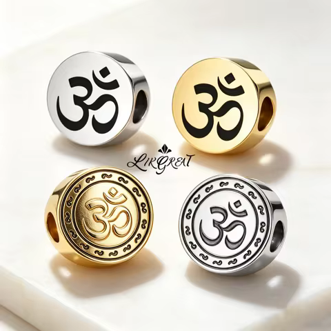 Om Symbol Large Hole Beads Charms Yoga Meditation Aum Ohm Round Spacer Bead For Pandora Bracelet Jew