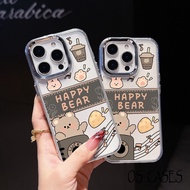 Clear iPhone Case Large Metal Frame Happy Bear Pattern Cute Modern 17/17Pro/17ProMax/16/15/14/13/12/