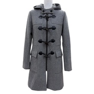 極佳狀態☆ BURBERRY BURBERRY LONDON 100% 羊絨 Nova 格紋圖案牛角扣連帽拉鍊粗呢大衣，灰色，38 碼，日本製造，正品，女款。