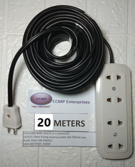 20 meters Heavy Duty Extension Cord wire (4)Four Gang flat cord #16 black wire