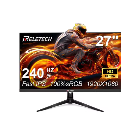 Reletech Monitor 27Inch 240Hz Fast-IPS 1ms 1080P 100%sRGB FreeSync/G-Sync HDR HDMI/DP Low Blue Light